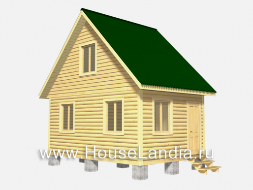 Дом из бруса с мансардой 4 х 6 с двухскатной крышей