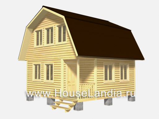 Дом из бруса с мансардой 6 х 6 с двухскатной ломаной крышей