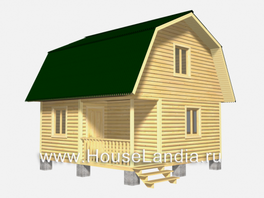 Дом из бруса с мансардой 6 х 6 с двухскатной ломаной крышей