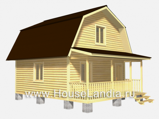 Дом из бруса с мансардой 6 х 7.5 с двухскатной ломаной крышей
