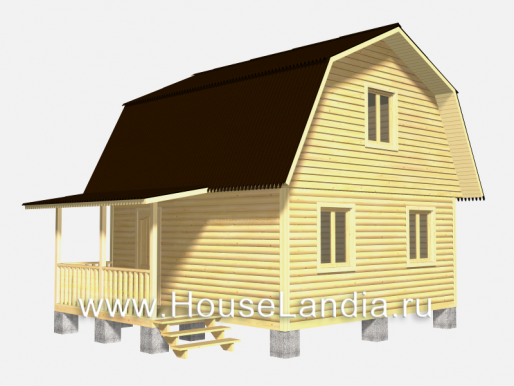 Дом из бруса с мансардой 6 х 7.5 с двухскатной ломаной крышей