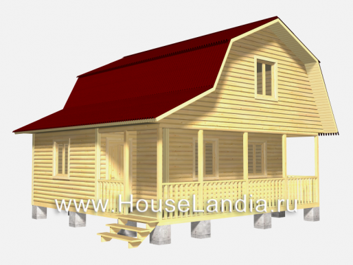 Дом из бруса с мансардой 7.5 х 7.5 с двухскатной ломаной крышей